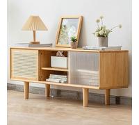 Mobile TV moderno della metà del secolo con cassetto elegante console multimediale in legno per TV, intrattenimento, gioco, soggiorno, design retrò