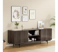 Mobile TV moderno della metà del secolo per TV da 75 pollici in stile rustico retrò con contenitore in legno scanalato design pop up ante elegante centro di intrattenimento per soggiorno e camera da