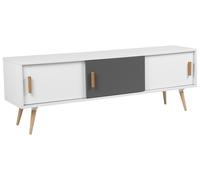 Mobile TV Moderno in Legno con Ante e Cassetti Bianco e Grigio Indiana