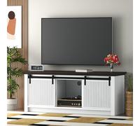 Mobile TV scanalato per TV da 60 pollici, altezza 53,3 cm, con porta scorrevole e armadietti, console multimediale moderna per camera da letto e soggiorno, supporto per televisore per 55, 50 pollici
