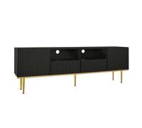 Mobile TV scandinavo in stile scandinavo elegante design strutturale lussuoso accenti metallici spaziosi soluzione di archiviazione a due scomparti cassetti e fori di gestione dei cavi (nero)