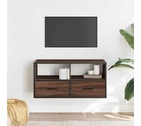 Mobile TV sospeso a parete con 2 cassetti, armadio aperto, elegante finitura in rovere marrone, moderno centro di intrattenimento domestico, 80 x 31 x 39,5 cm