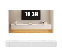 Mobile TV sospeso bianco da parete, 200 cm, mobiletto per intrattenimento con ante, moderno supporto TV per soggiorno e ufficio, elegante mensola da parete per console multimediale