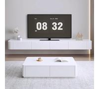 Mobile TV sospeso bianco moderno - 200 cm Entertainment Media Mobile da parete, elegante console TV con spazio per soggiorno e ufficio, design elegante per spazi minimalisti.