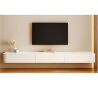Mobile TV Sospeso con Cassetti E Ante, Console Multimediale A Parete, Mobile Bianco per L'intrattenimento, per Soggiorno, Design Moderno, White, 140x24x20cm
