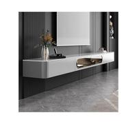 Mobile TV sospeso con piano in lastra di roccia, mobiletto portaoggetti moderno for console multimediale grigio sotto la TV, mobiletto porta TV a parete con 2 ante in vetro e 2 cassetti(200x30x25cm)