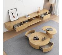 Mobile TV sospeso da 160 cm con cassetti, console multimediale in legno massello, sotto il mobile TV con gestione dei cavi, nessun montaggio richiesto (finitura rovere)