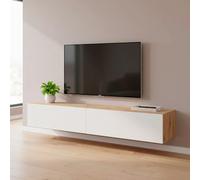 Mobile TV Sospeso Da 180 Cm Parete Attrezzata Con 2 Ante Push Porta TV Moderno In Pannelli Melaminici E1 Per Salotto Soggiorno Design Minimal 180 x 34,5 x 28 Cm Rovere E Bianco Opaco