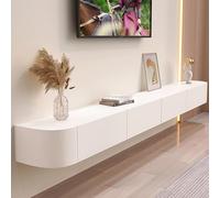 Mobile TV sospeso da parete, 220 cm, moderno, bianco, con gestione dei cavi e ripiani portaoggetti, per soggiorno e camera da letto, design salvaspazio, elegante arredamento per la casa
