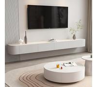Mobile TV sospeso da parete in legno con 4 armadi, grande console multimediale per soggiorno e ufficio, design elegante bianco (180 cm)