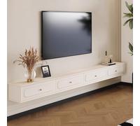 Mobile TV sospeso elegante - Console multimediale da parete per soggiorno, legno di gomma, finitura bianca, 120 cm, design moderno, unità di intrattenimento salvaspazio