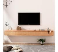 Mobile TV sospeso in 100% legno massello, unità multimediale con 2 cassetti e 1 anta ribaltabile, eleganti ripiani sospesi per riporre oggetti, 160 x 24 x 20 cm