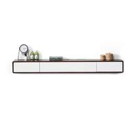 Mobile TV sospeso in legno massello con ripiani a parete e porte grandi, console multimediale moderna per intrattenimento con ampio spazio (220 cm)