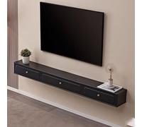 Mobile TV sospeso moderno - Console multimediale da parete per soggiorno - elegante unità in legno di caucciù nero (140 cm) - Design salvaspazio
