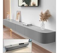 Mobile TV sospeso moderno grigio, unità di intrattenimento a parete con ante, elegante console TV da 200 cm per soggiorno e ufficio soluzioni di archiviazione