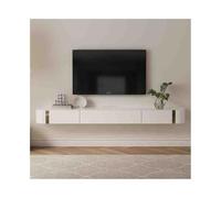 Mobile TV Sospeso Supporto TV sospeso a parete for sotto la TV, console multimediale galleggiante con 2 cassetti 1 mobiletto, mobile TV moderno in legno di gomma con ripiano in vetro temperato Mobile