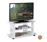 Relaxdays Mobiletto per la Televisione con Ruote, 2 Ripiani Decoder Console Porta TV Mobile HLP 45x80x40 cm, Bianco