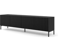 Mobile TV Wave 78,5" X 16,5" X 22" con Frontali in MDF Lavorati per TV da 75" - Mobile Basso A 4 Ante, Tavolo TV, Credenza su Gambe in Metallo Nero, Black
