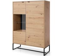 MOBILE VETRINA ARMADIO CREDENZA SOGGIORNO QUERCIA NERO 133x93x39cm AMBER