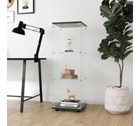 Mobile vetrina in vetro da 125 cm, 3 ripiani con 1 anta e serratura, armadio moderno per oggetti da collezione, armadio portaoggetti in vetro a colonna per soggiorno, camera da letto, ufficio, nero