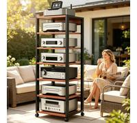 Mobile Vinili 5/7 Livelli Ruote，Armadio Audio HiFi Rack Aperto, Supporto AV, Stereo Mobile Rack per Impianto Stereofonico, Soggiorno E Ufficio(Teak,7tier)