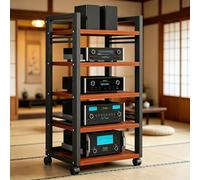 Mobile Vinili 5/7 Livelli Ruote，Armadio Audio HiFi Rack Aperto, Supporto AV, Stereo Mobile Rack per Impianto Stereofonico, Soggiorno E Ufficio(Teak,5tier)