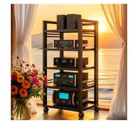 Mobile Vinili 5/7 Livelli Ruote，Armadio Audio HiFi Rack Aperto, Supporto AV, Stereo Mobile Rack per Impianto Stereofonico, Soggiorno E Ufficio(Nero,5tier)