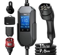 Mobile Wallbox EV Caricatore Tipo 2 11 kW 400 V 7,5 m 6-16 A Display 2,8 Nero