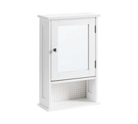 Mobiletto a specchio da bagno a parete in MDF bianco con vano contenitore Huila