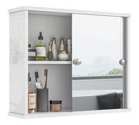 Mobiletto a specchio Kleankin con ripiano regolabile 55x15x45 cm bianco brillante