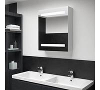 Mobiletto a Specchio LED in MDF con Rivestimento in Melamina, Pensile Bagno Sospeso con 3 Ripiani, Interruttore On/Off e Porta USB, Mobile Bagno con Specchio, Bianco e Argento, 50x13.5x60 cm