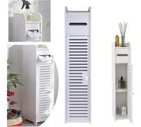 Mobiletto alto da bagno a 4 ripiani con anta e cassetto - Organizzatore portaoggetti da pavimento con portarotolo e ripiani | Design sottile per WC, bagno, cucina | Autoportante, facile da montare, L