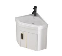 Mobiletto angolare in ceramica per lavabo da bagno con rubinetto e piletta, design compatto salvaspazio per bagni di piccole dimensioni, specchio incluso - Ideale per spazi limitati (senza specchio