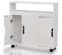 BAKAJI Armadietto Salvaspazio Ideale per Bagno, Cucina e Spazi Stretti, Mobiletto Portaoggetti Slim Bianco, Mobile Robusto con Ruote Girevoli a 360 gradi,2 Ante Scorrimento e 1 Battente,70x20x71H cm