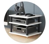 Mobiletto audio con ripiano AV, a 3 ripiani, multistrato, per giradischi e apparecchiature multimediali, elegante centro di intrattenimento bianco (40 x 35 x 33 cm)
