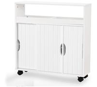 Mobiletto Bagno 4 Ruote e Ante Scorrevoli Carrello Salvaspazio Stretto Multiuso