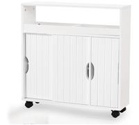 Mobiletto Bagno 4 Ruote e Ante Scorrevoli Carrello Salvaspazio Stretto Multiuso