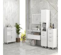 Mobiletto Bagno in Truciolato con 4 Cassetti e Base Rialzata, 30x30x93 cm, Bianco