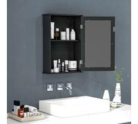 Mobiletto Bagno Pensile con Specchio e Anta a Chiusura Magnetica, 41x14x60 cm, Nero