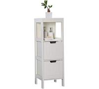 Mobiletto Bagno Salvaspazio Ingresso Soggiorno Camera Legno Bianco Mdf 30x30x89 Armadietto Multiuso Arredo Bagno Due cassetti Due Ripiani Contenitore