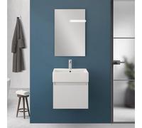 Mobiletto Bagno Sospeso Salvaspazio Da 50 Cm In Legno Nobilitato Bianco Linea Kira Con 1 Anta Dalla Chiusura Soft-Close, Completo Di Specchio 50x60 Cm E Lavabo