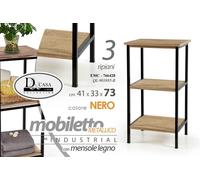 MOBILETTO COLONNA LIBRERIA METALLO 3 RIPIANI LEGNO SCAFFALE NERO 734133 cm