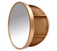 Mobiletto con Specchio da Bagno Dorato - Mobiletto portaoggetti a Parete con Anta a ribalta Specchio cosmetico Rotondo da Appendere 60 cm unità Decorativa per l'organizzazione e Lo Stile del