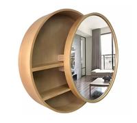 Mobiletto Con Specchio Rotondo A Parete Da 50/60/70 Cm Mobiletto Portaoggetti Per Il Bagno Medicinali Per Camera Da Letto Specchio(Natural Wood,60cm/23.6inches)