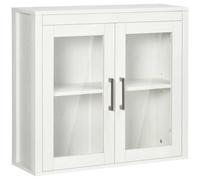 kleankin Armadietto da parete per bagno con 2 ante in vetro e ripiano regolabile Armadietto da bagno sospeso per cucina camera da letto toilette stile moderno 60x19,5x54 cm Bianco