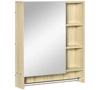 Mobiletto da bagno a parete Kleankin con ripiani regolabili a specchio e portasciugamani dal design compatto per lavabo o WC 60X15X70 cm Rovere