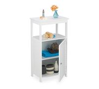 Relaxdays Mobiletto da Bagno, 3 Scomparti, Porta a Lamelle, Scaffale da Terra, per la Cucina e Il Corridoio, Bianco