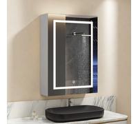 Mobiletto da bagno con specchio e illuminazione a LED, mobiletto per WC con specchio a un'anta, 70x14x50 cm, ripiano regolabile, temperatura del colore regolabile, interruttore con sensore touch,