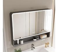 Mobiletto da Bagno Moderno armadietto per medicinali con luci a LED, specchio da bagno a parete con ripiano portaoggetti, antiappannamento, da appendere al mobiletto, elegante grigio, 35,4 pollici/90