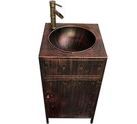 Mobiletto da bagno moderno singolo autoportante in stile industriale con lavabo con lavandino e scarico, 454585 cm, bronzo (rame rosso senza specchio)